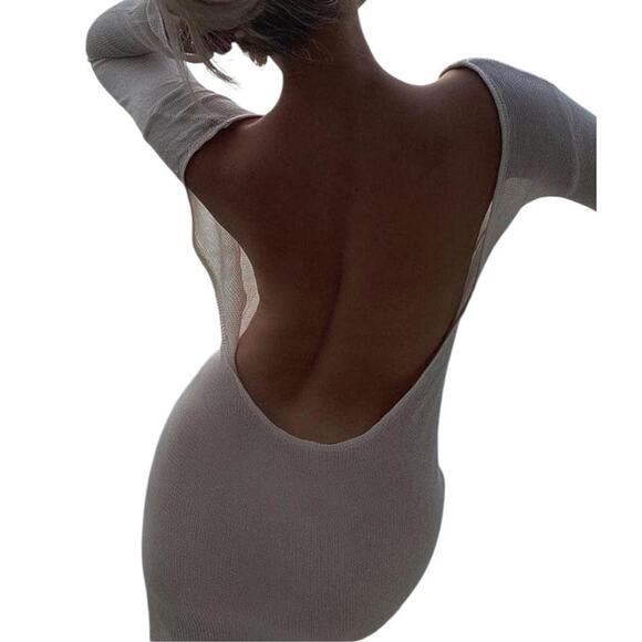 Micas Women's Large Backless See Through Long Sleeve Knitted White Cover Up - Picture 3 of 9